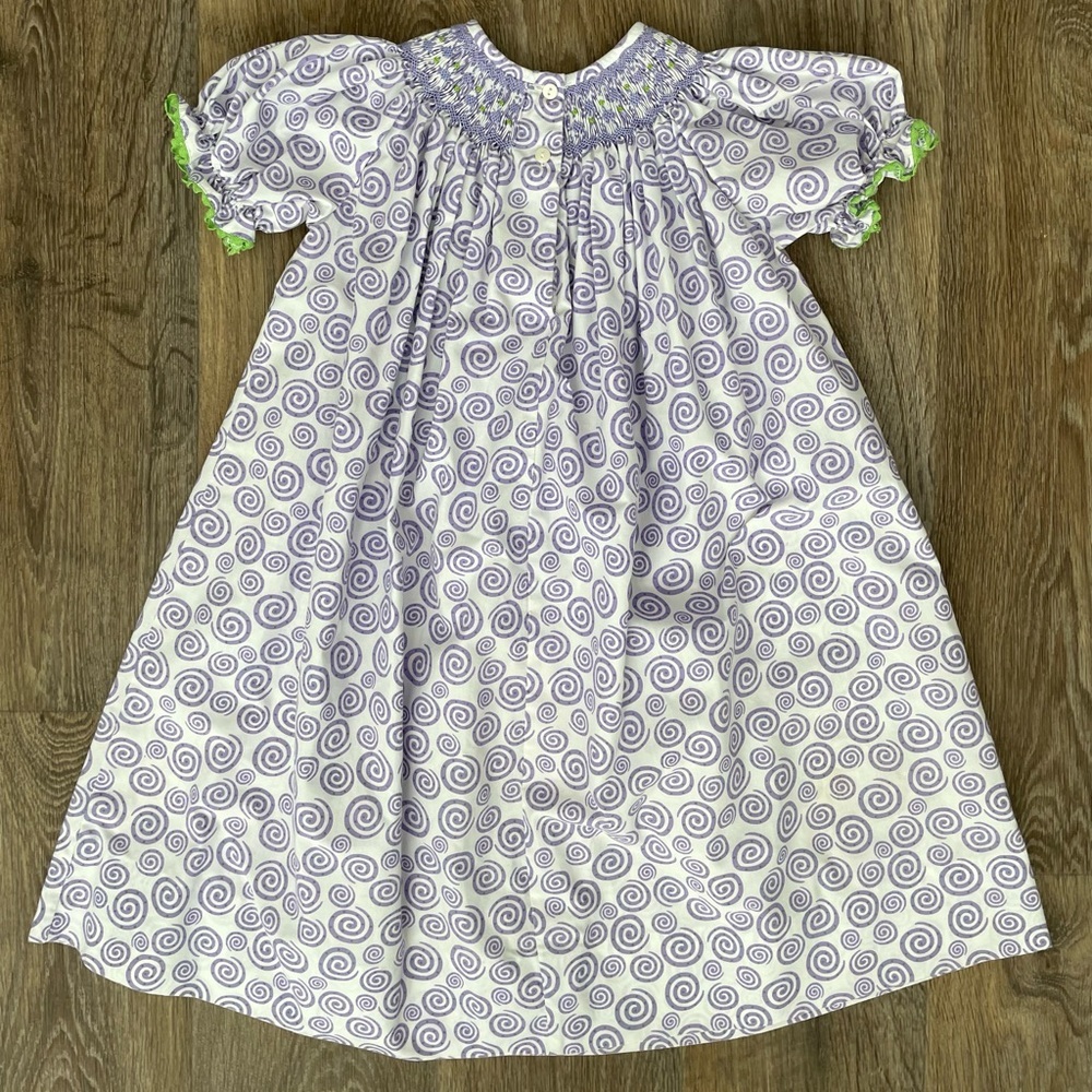 Amanda Remembered Girls Hand Smocked Dress Purple Swirl Print Size 6 Heirloom